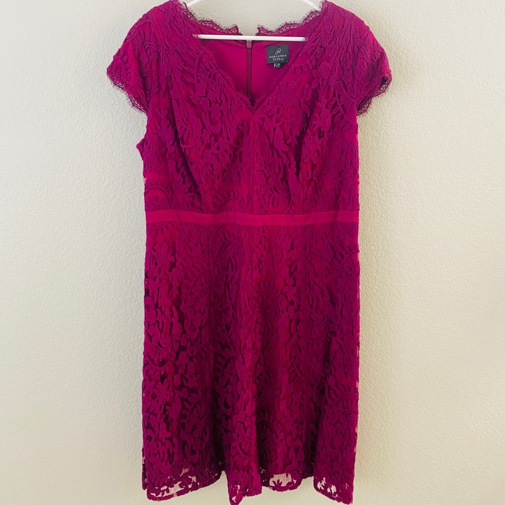 Adrianna Papell 14w laced cap sleeve magenta dress